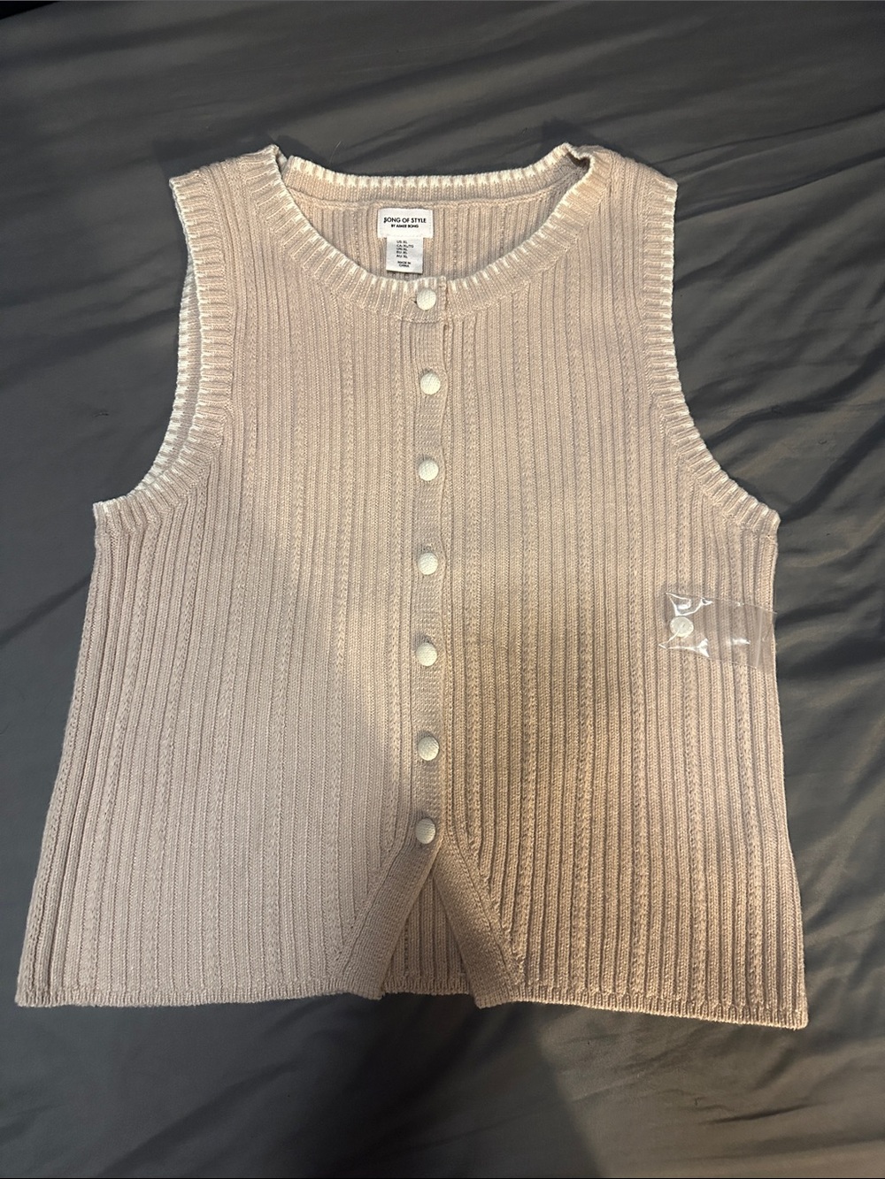 Song of Style Ribbed Button-Front Tank Top in Light Beige